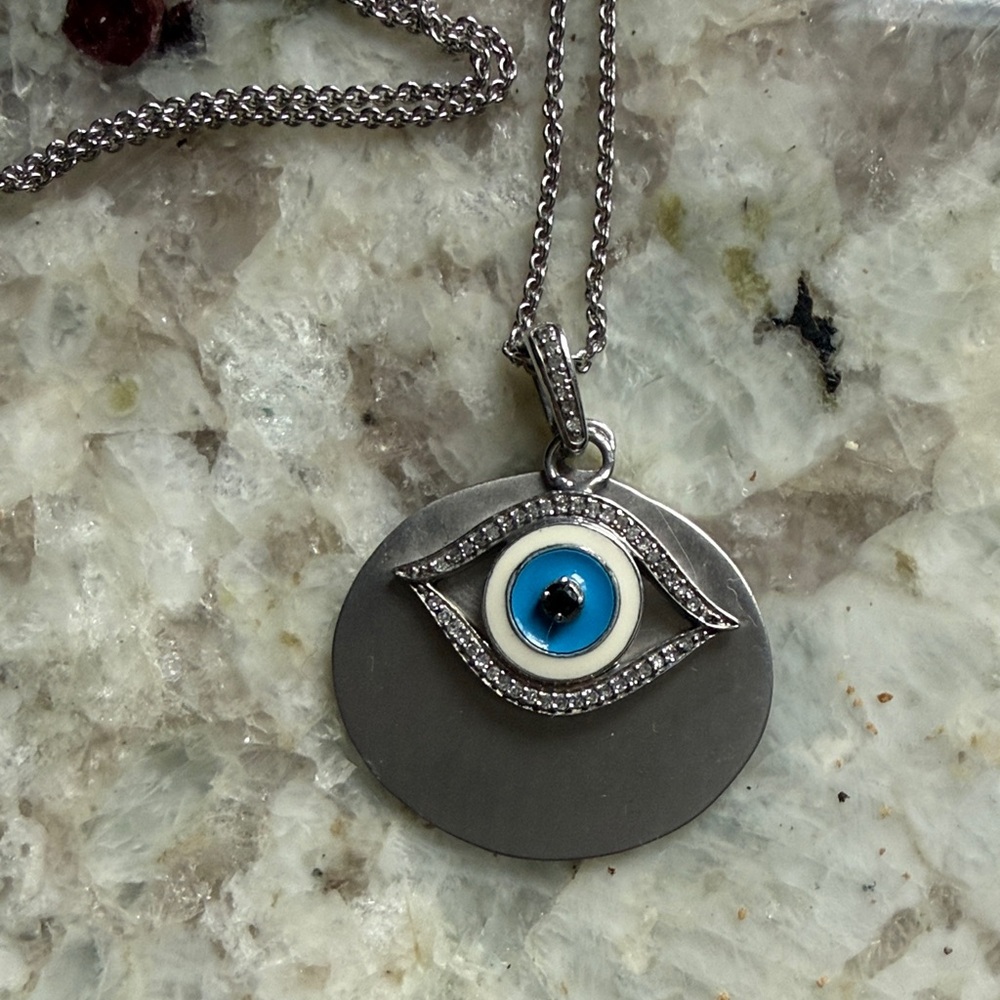Thomas Sabo Sterling Silver Evil Eye Pendant Necklace in Blue and White.
